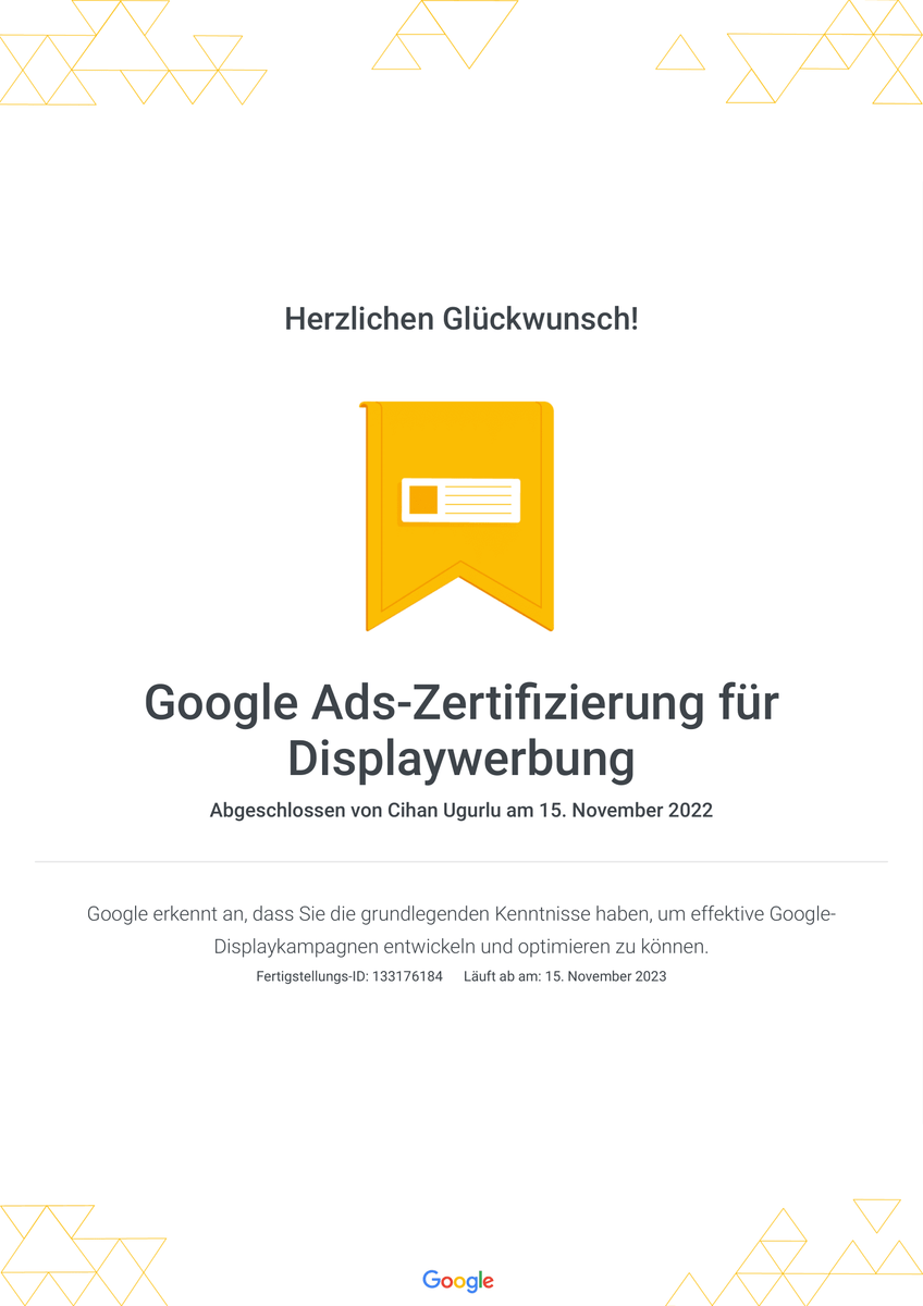 Elcommerce Google Ads-Zertifizierung für Displaywerbung, Prestige Performance Online Marketing