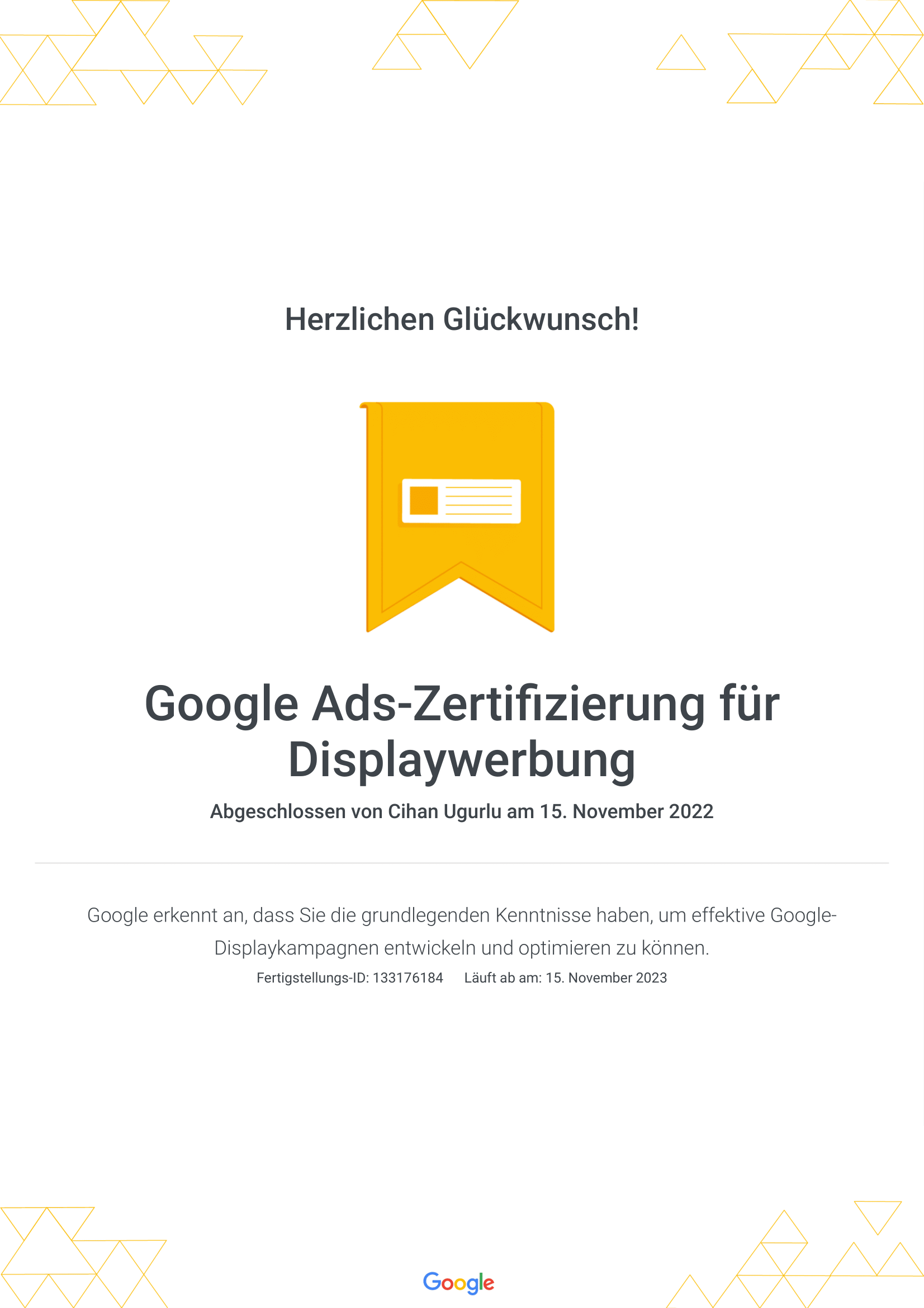 Elcommerce Google Ads-Zertifizierung für Displaywerbung, Prestige Performance Online Marketing