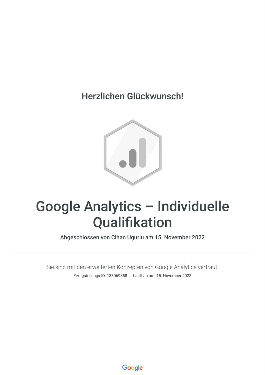 Elcommerce Google Analytics – Individuelle Qualifikation Zertifikat, Exklusiv Online Marketing Deutschland