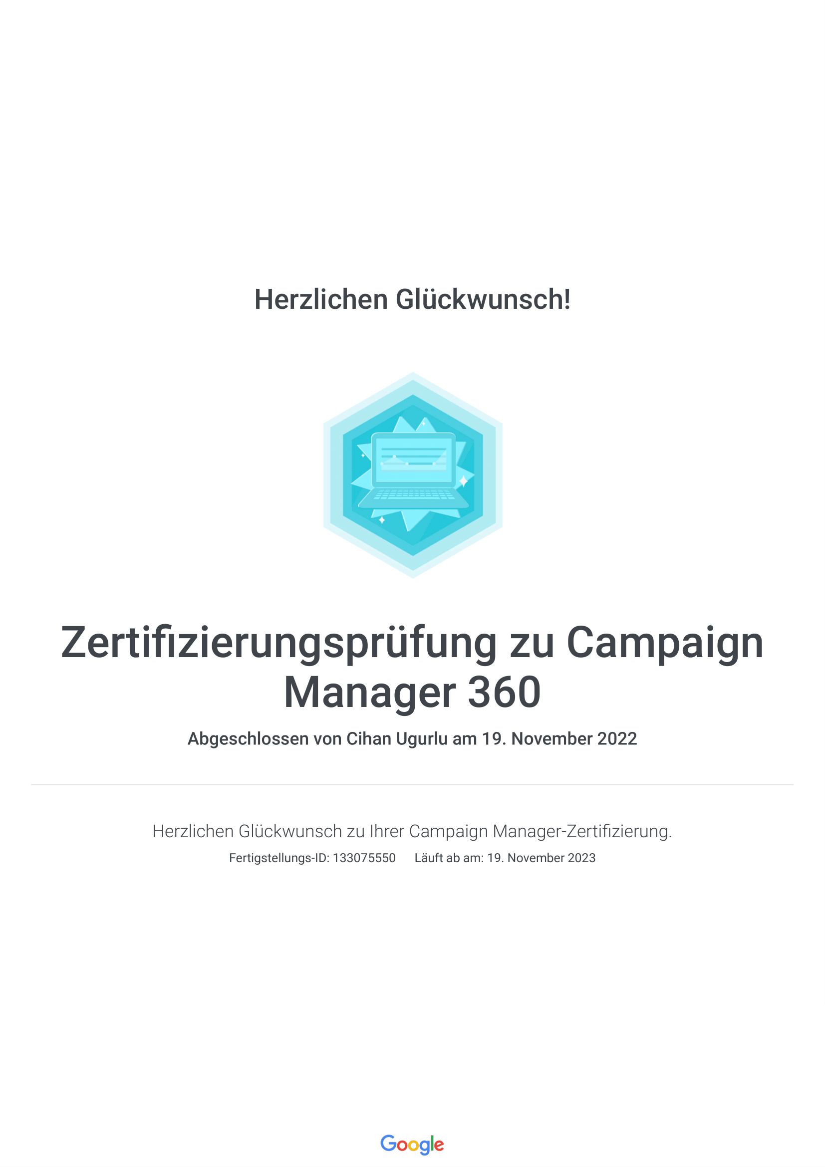 Elcommerce Google Zertifizierungsprüfung zu Campaign Manager 360, Deutschland Google Marketing Hilfe