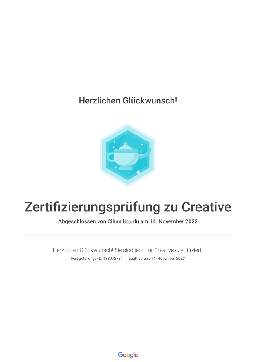 Elcommerce Google Zertifizierungsprüfung zu Creative, Google Marketing Agentur Hannover