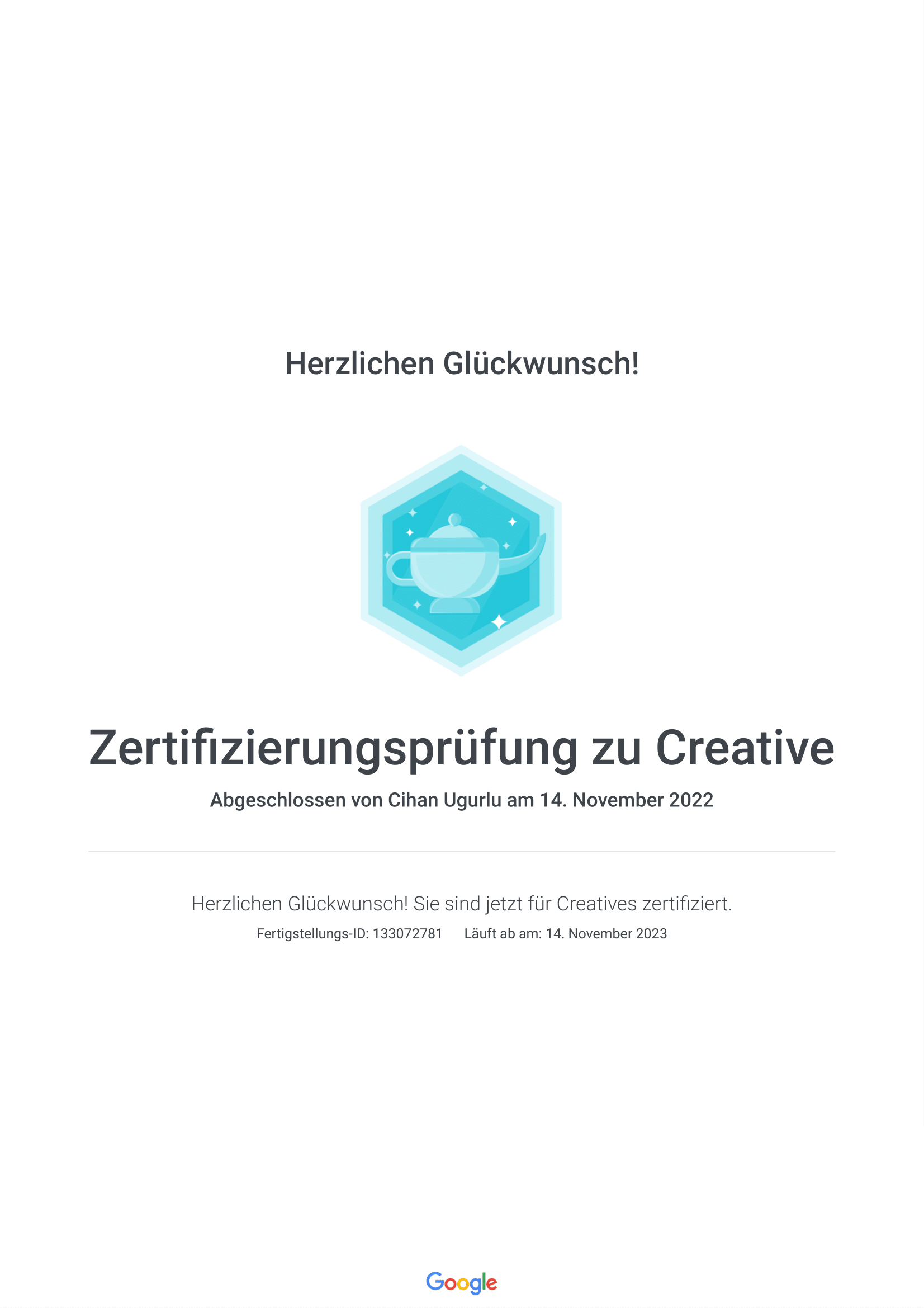 Elcommerce Google Zertifizierungsprüfung zu Creative, Google Marketing Agentur Hannover