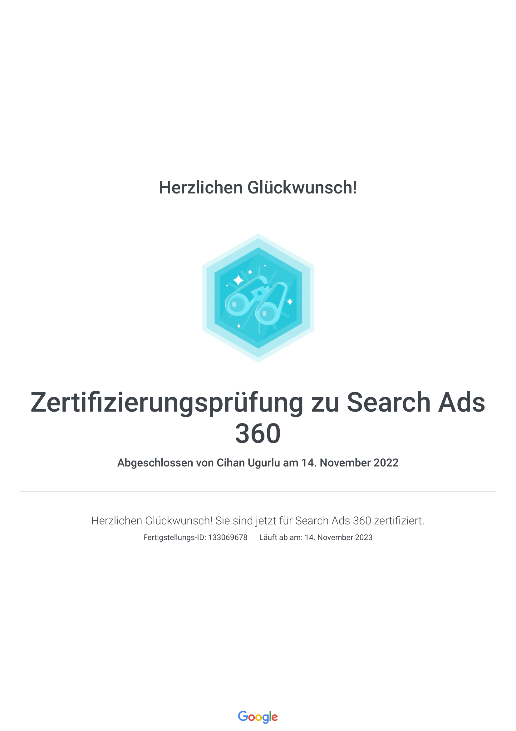Elcommerce Google Zertifizierungsprüfung zu Search Ads 360, Exklusiv Google Ads & Marketing B2B Agentur